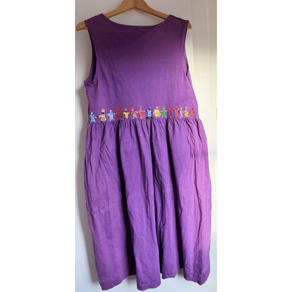 Vintage Purple Jumper Dress Maxi L Art To Wear Hand Painted People Of The World - Picture 3 of 16